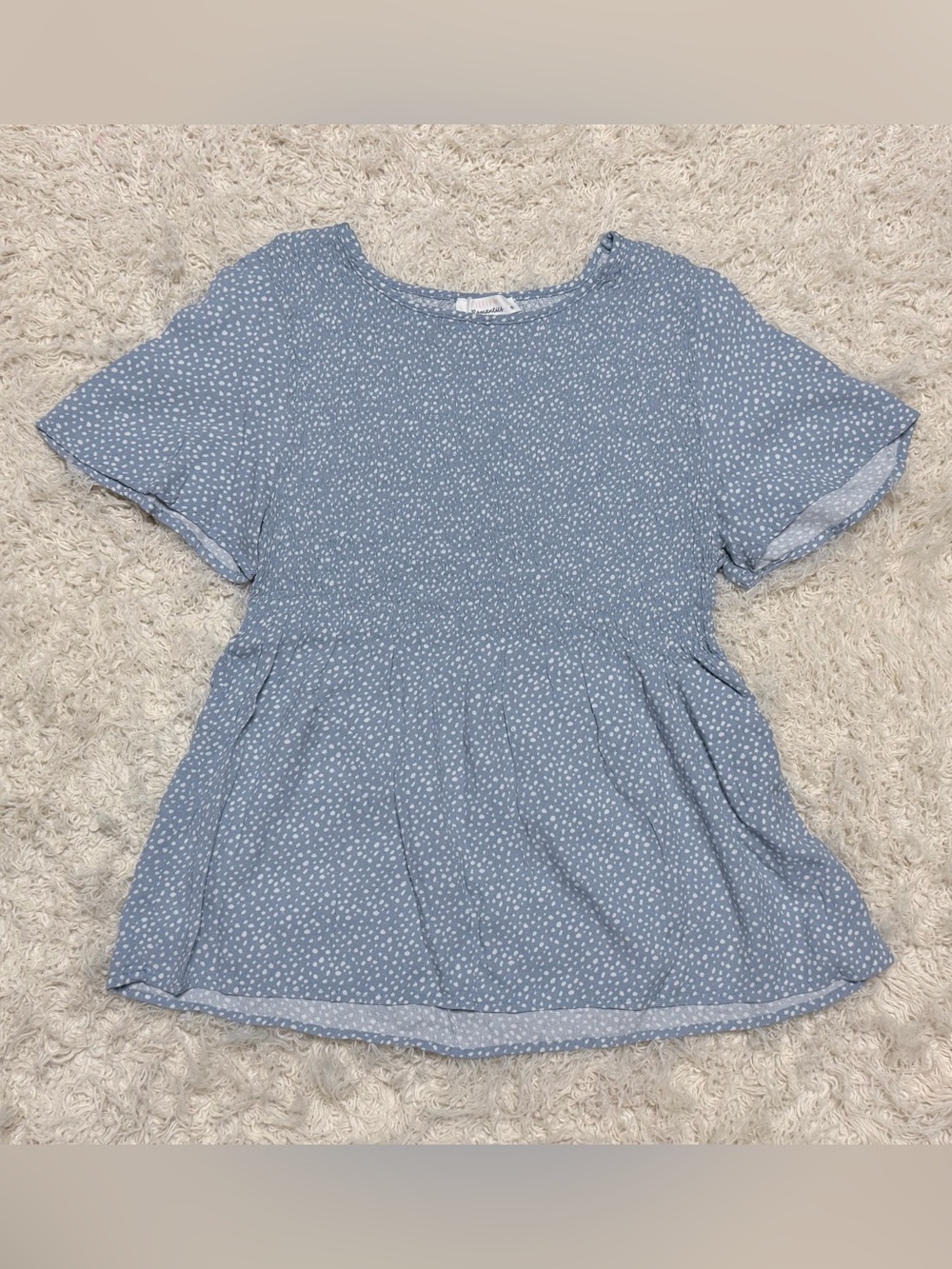 NWOT Urban Romantics women’s medium Light Blue Polka Dot Peplum Top